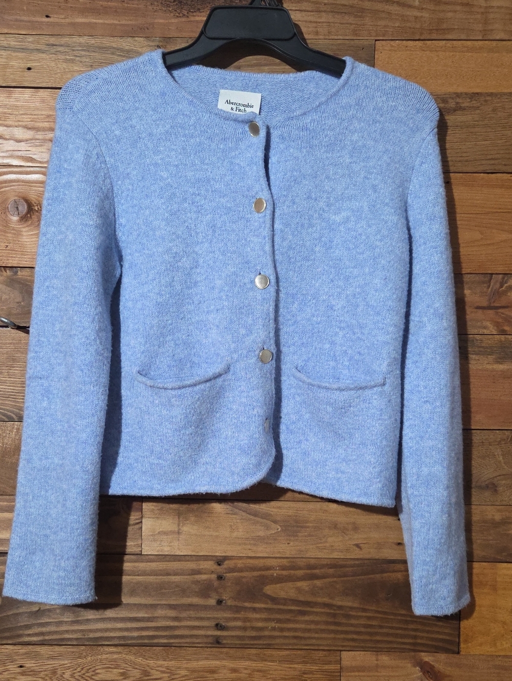 Abercrombie & Fitch Light Blue Knit Cropped Cardigan Sweater S Silver Buttons